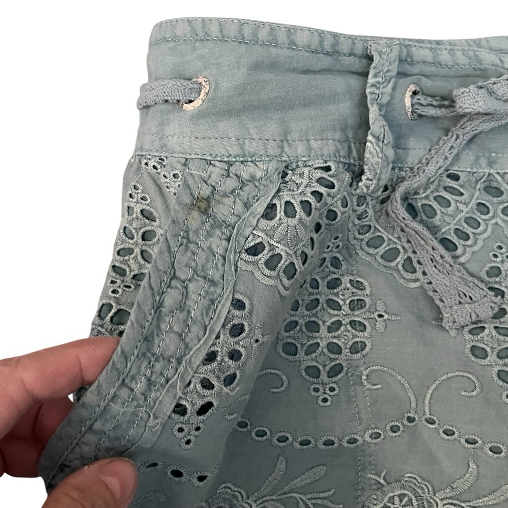 Sundance Womens Everyday Eyelet Pants Seafoam Tie Waist Cinch Hem BOHO — Size 6 - Picture 11 of 15